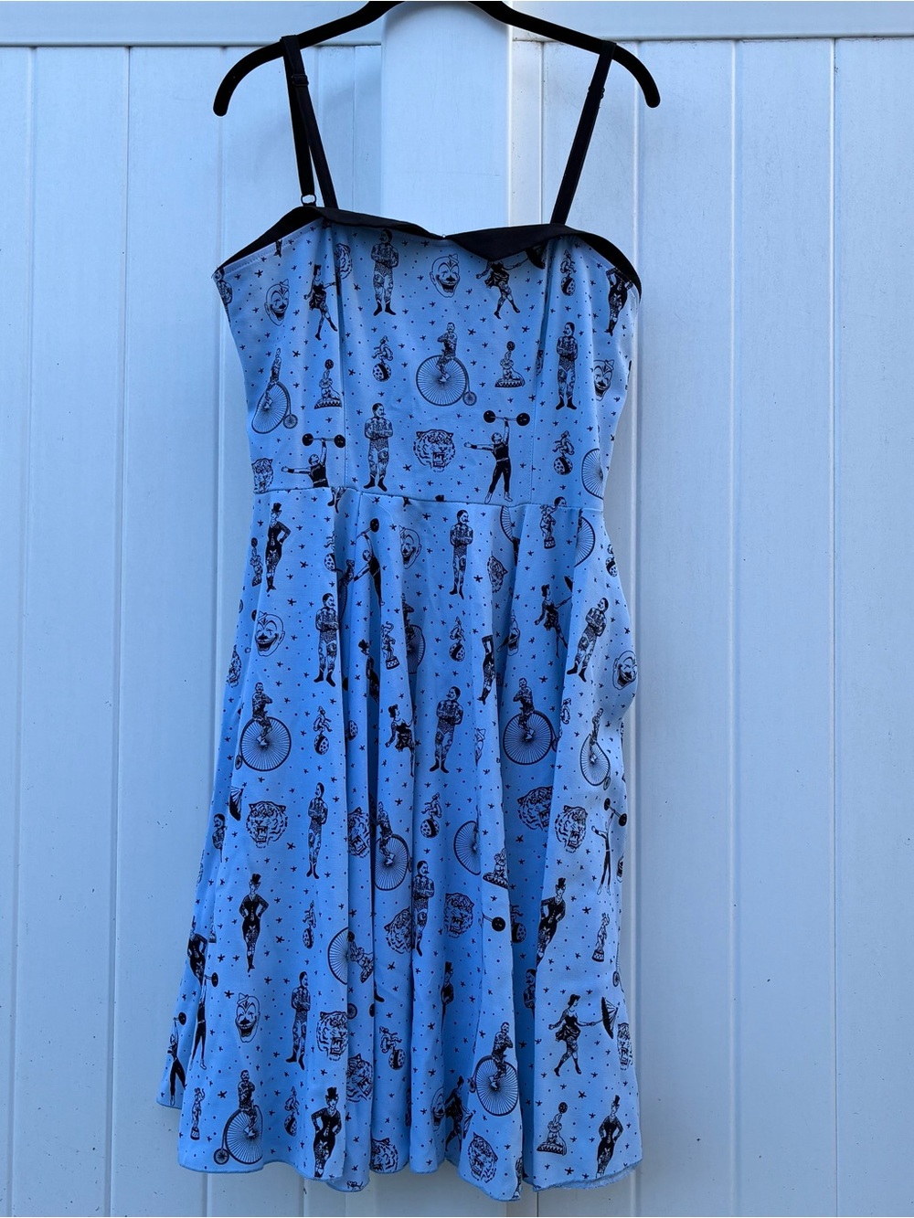 Rock Steady Blue Circus Print Costume Dress with Black Trim NWOT Pinup Sz XL